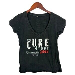 The Cure 4Tour 2008 North America Women's M Black V Neck Concert T Shirt